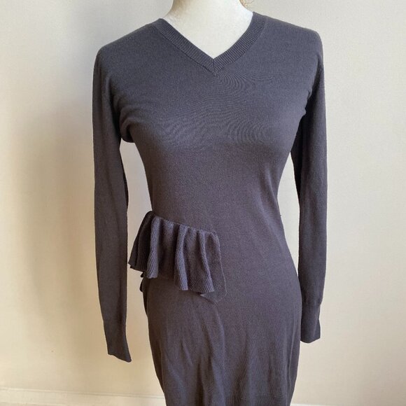 MM6 Maison Margiela Knit Long Sleeve Dress Gray Sz Small Ruffles Wool Blend - Picture 1 of 8